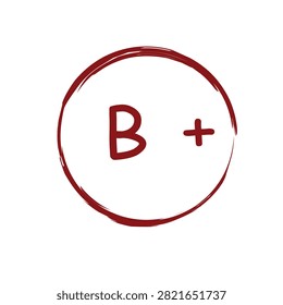 Vector Illustration. Grade B plus letter mark rendered in red brush style inside a circular border on white background, ideal for academic testing visuals, educational scoring systems, and feedback media.