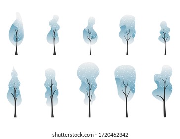 Ilustración vectorial de un árbol azul y blanco degradado, y añadió un patrón, estilo de diseño plano, diseño de árbol de haz para invierno, verano, primavera, otoño.