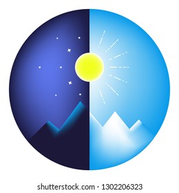 Vector illustration, gradient colors, day and night, mountains