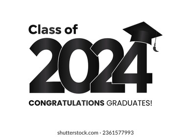 Vector illustration of gradient design for graduation ceremony. Class of 2024. Congratulations graduates typography design template for shirt, stamp, logo, card, invitation etc.