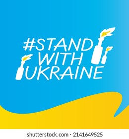 Vector illustration a gradient flag of Ukraine with Molotov cocktail. Banner for Ukraine support. No war, stop war. Stand with Ukraine, help Ukrainian. Stand with Ukraine hashtag