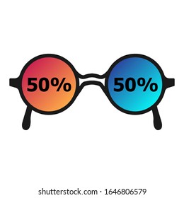 
vector illustration with gradient glasses and percentage 50 50 for decision making concept
