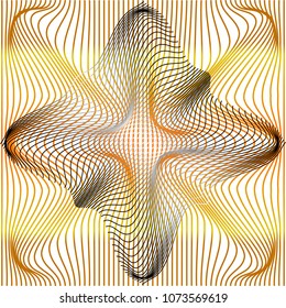 Vector illustration of gradient golden and grey distort and deformation net or mesh warp texture on white background.