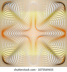 Vector illustration of gradient golden and grey distort and deformation net or mesh warp texture on white background.