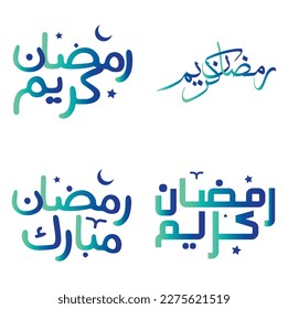 Vector Illustration of Gradient Green and Blue Ramadan Kareem Wishes with Arabic Calligraphy.