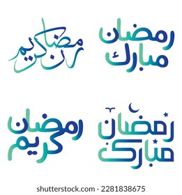 Vector Illustration of Gradient Green and Blue Ramadan Kareem Wishes with Arabic Calligraphy.