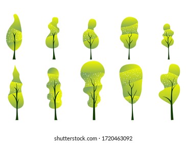 Vector illustration of a gradient green tree bundel, and added a white pattern, bundle tree design for winter, summer, spring, autumn.