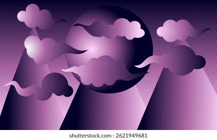 Vector Illustration gradient  of Line Art Cloud