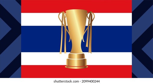 Vector illustration of gradient luxury trophy with thailand flag background. Image of a trophy for success, victory. dark blue background