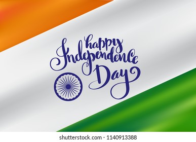 Vector illustration of gradient mesh Indian Flag with happy independence day lettering for Indian Independence Day.