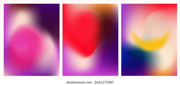 Vector illustration in a gradient mesh style with soft-focus effects. Vivid colors—red, blue, purple, orange —blend smoothly, creating a trendy, modern backgrounds.