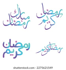 Ilustración vectorial de las tarjetas de felicitación Gradiente Ramadan Kareem con caligrafía árabe.