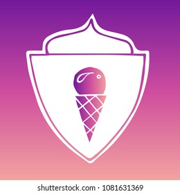 Vector Illustration of Gradient Violet and Pink Shield Banner Ice Cream for Logo, Shirt and Print. Flat Line Icon, Sign, Symbol, Graphic Design Outline Silhouette EPS10.