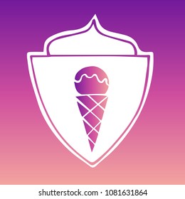 Vector Illustration of Gradient Violet and Pink Shield Banner Ice Cream for Logo, Shirt and Print. Flat Line Icon, Sign, Symbol, Graphic Design Outline Silhouette EPS10.