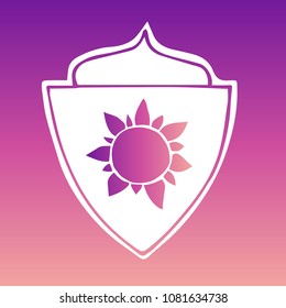 Vector Illustration of Gradient Violet and Pink Shield Banner Sun for Logo, Shirt and Print. Flat Line Icon, Sign, Symbol, Graphic Design Outline Silhouette EPS10.