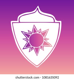Vector Illustration of Gradient Violet and Pink Shield Banner Sun for Logo, Shirt and Print. Flat Line Icon, Sign, Symbol, Graphic Design Outline Silhouette EPS10.