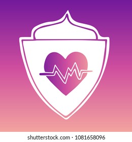 Vector Illustration of Gradient Violet and Pink Shield Banner Heart ECG for Logo, Shirt and Print. Flat Line Icon, Sign, Symbol, Graphic Design Outline Silhouette EPS10.