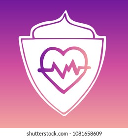 Vector Illustration of Gradient Violet and Pink Shield Banner Heart ECG for Logo, Shirt and Print. Flat Line Icon, Sign, Symbol, Graphic Design Outline Silhouette EPS10.