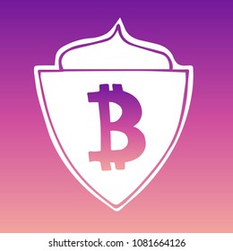 Vector Illustration of Gradient Violet and Pink Shield Banner Bitcoin for Logo, Shirt and Print. Flat Line Icon, Sign, Symbol, Graphic Design Outline Silhouette EPS10.