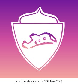 Vector Illustration of Gradient Violet and Pink Shield Banner Airplane Travel for Logo, Shirt and Print. Flat Line Icon, Sign, Symbol, Graphic Design Outline Silhouette EPS10.