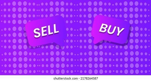 Vector illustration gradient wallpaper with buy and sell 3d icons isolated in background. With dots transparently placed, stock exchange and futuristic technology data concept wallpaper. 