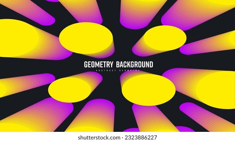 Vector illustration, gradient yellow oval shape blend 3d, abstract bright, black background. Dynamic geometric decor template, backdrop cover for business. Modern fashion presentation.
