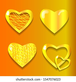 Vector illustration with gradients, golden hearts
