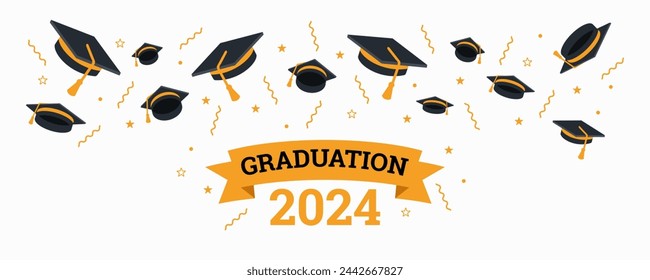 Vector illustration of graduate cap and star on white background for graduation 2024