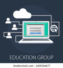 Vector illustration of graduate and e-learning concept with "education group" school and university icon.