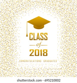 vector illustration of a graduating class in 2018 graphics gold elements for t-shirts, and the idea for the sign or badge