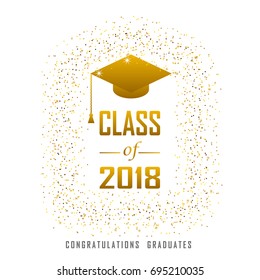 vector illustration of a graduating class in 2018 graphics gold elements for t-shirts, and the idea for the sign or badge