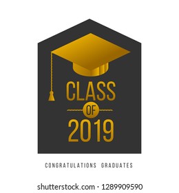 vector illustration of a graduating class in 2019 graphics gold elements for t-shirts, and the idea for the sign or badge