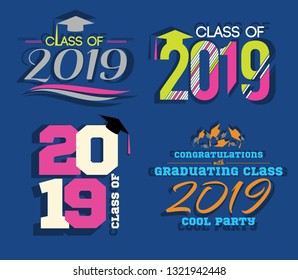 vector illustration of a graduating class of 2019. graphics elements for t-shirts, and the idea for the sign or badge 