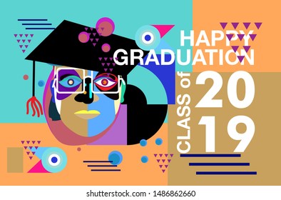 vector illustration of a graduating class of 2019. graphics elements for t-shirts, and the idea for the sign, badge or greeting card