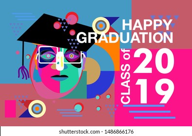 vector illustration of a graduating class of 2019. graphics elements for t-shirts, and the idea for the sign, badge or greeting card