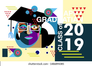 vector illustration of a graduating class of 2019. graphics elements for t-shirts, and the idea for the sign, badge or greeting card