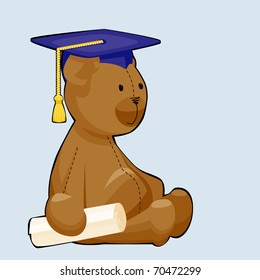 A vector illustration of a graduating teddy bear