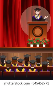 A vector illustration of graduating young man giving a speech