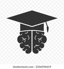 Vector illustration of graduation brain icon in dark color and transparent background(PNG).