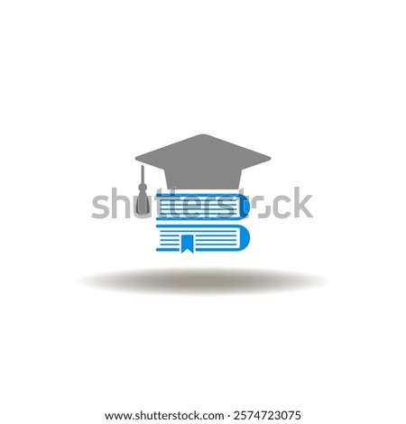 Vector illustration of graduation cap with books. Symbol of education and learning. Icon of diploma. Pictogram of back to school.