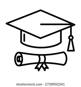 Vektorgrafik einer Graduierungsobergrenze und eines Diploms, die akademische Leistung und Hochschulbildung repräsentieren.