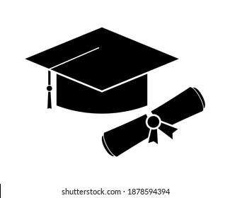 Vector illustration of graduation cap and education diploma icon on white background