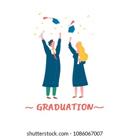 Vector illustration graduation ceremony flat style. Commencement day