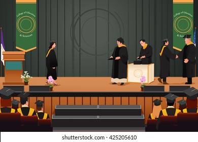 A vector illustration of graduation girl at podium