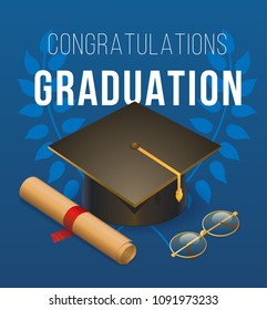 Vector Illustration Graduation, Graduate School, Confetti graduate cap, diploma.banner for web site.