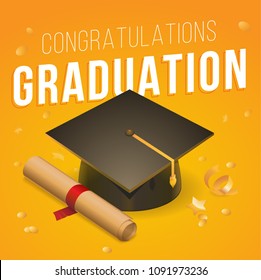Vector Illustration Graduation, Graduate School, Confetti graduate cap, diploma.banner for web site.