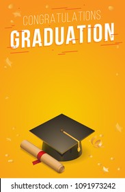 Vector Illustration Graduation, Graduate School, Confetti graduate cap, diploma.banner for web site.