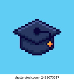 Vector Illustration of graduation hat with Pixel Art Design, perfect for game assets themed designs