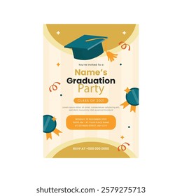 Vector Illustration of Graduation Party Flyer Poster Template Design