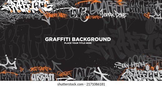 Vector illustration of graffiti background. Graffiti Art textures in a hand-drawn style. Old school and urban street art theme. Element for t-shirt design, textile, background, wallpaper, and prints